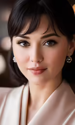 the woman wearing earrings is posing for the camera