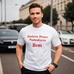 the man is smiling next to a car