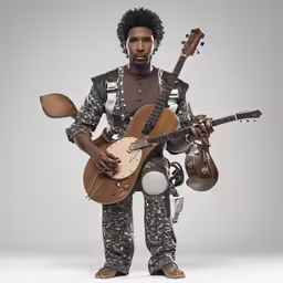 man holding guitar shaped like a guitar player