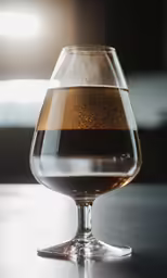 there is a clear glass with a liquid inside