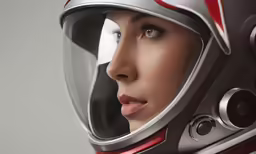 a woman is wearing a helmet, with her eyes closed