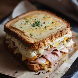 this sandwich has ham, cheese and lettuce on it