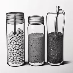 two jars with beans and black bean in them