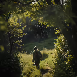 a person is walking through some grass