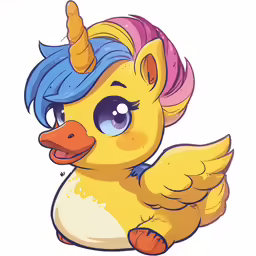 a cartoon bird with a colorful mane sitting in front of the viewer