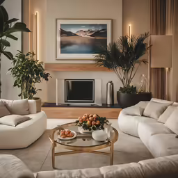 this living room is very large and has white couches