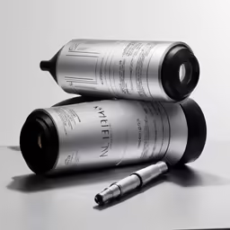 a pen and three cans of wine on a counter