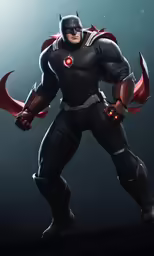 a man wearing a helmet and cape with red horns