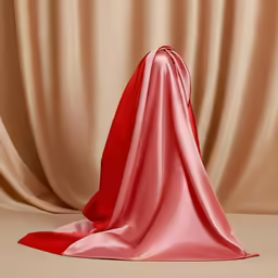 a red silk chair with red cloth on it
