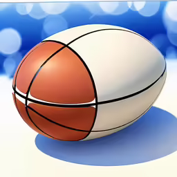 a white and orange ball with a blue background