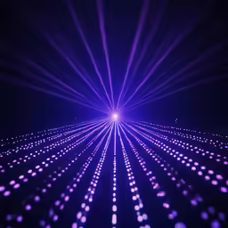 many circular lights are glowing brightly with blue and pink