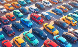 a lot of cars are lined up for storage