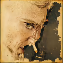 the man is having a meal in his mouth