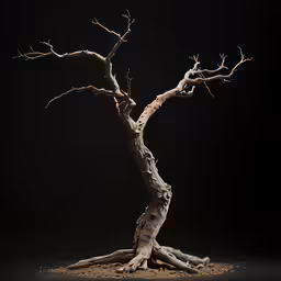 a dry tree on a black background
