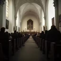 many people in church pews, during service