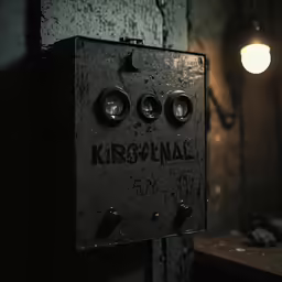 the control panel for a metal box in a dark room