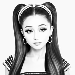 a woman with long hair with an ponytail in front of her head