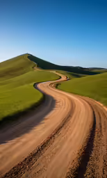 a dirt road with a grassy field behind it