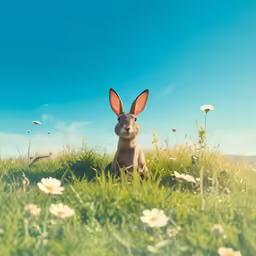 a rabbit sitting on the ground with his eyes closed
