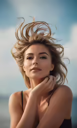 an image of a woman with beautiful hair blowing in the wind