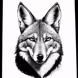 a drawing of a wolf in black and white