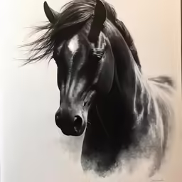 an art print of a horse in black and white