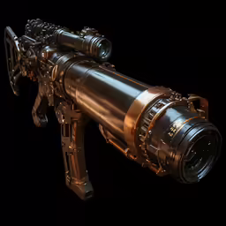 a metal and metal gun against a black background