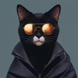 a black and white cat with glasses on