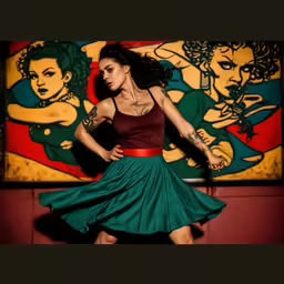 a woman in a skirt and top is dancing