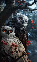 an owl with eyes that are staring back at something