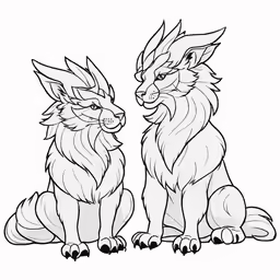 a drawing of two furry foxes sitting next to each other