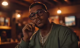 a man wearing glasses posing for a photo