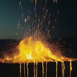 a large yellow fire is lit in the air