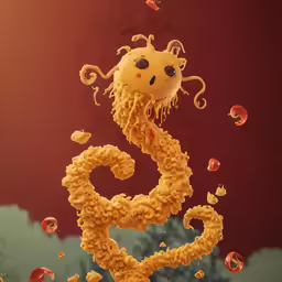 an illustration of an octopus made of pasta with eyes and legs
