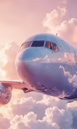 a plane flying above the clouds on a sunny day