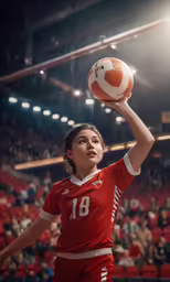 woman playing volleyball at the arena with a crowd