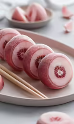 red cabbage slices and chopsticks on a white plate