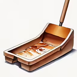 the design of a large, brown plastic foot rest with a wooden paddle