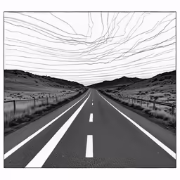 black and white photo of long straight road