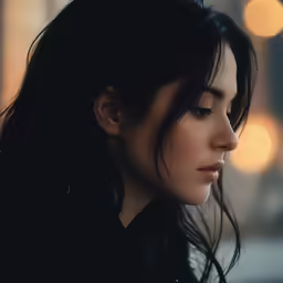 a woman is looking at the ground