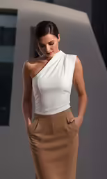 a woman with a dress in an office setting