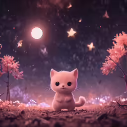 a cute little cat is sitting in the night sky