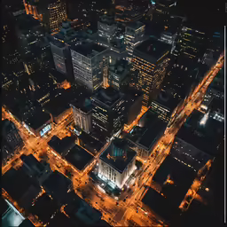 night shot of a street intersection in an aerial view