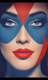 the beautiful lady with her red lips and blue face makeup