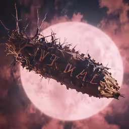 a large round object with the word pray on it and some small branches growing out of it