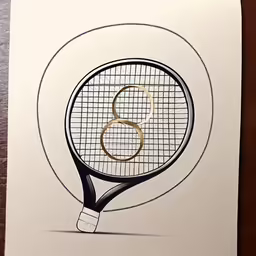 a drawing of a tennis racquet with the number three on it