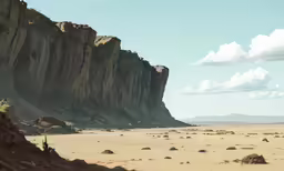 a group of rocks with a cliff in the background