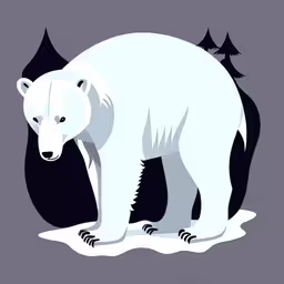 a polar bear with trees in the background,a polar bear standing on a snow covered ground,the polar bear has one leg down on the ice,the polar bear is standing near the dark woods,a polar bear is standing on ice