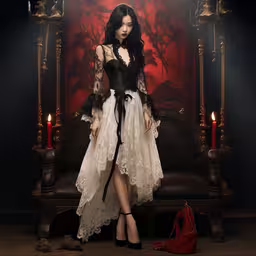 a woman with long hair wearing a dress and holding a red purse,a woman in white and black posing for a photo