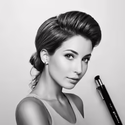 a woman wearing a bra next to a makeup brush